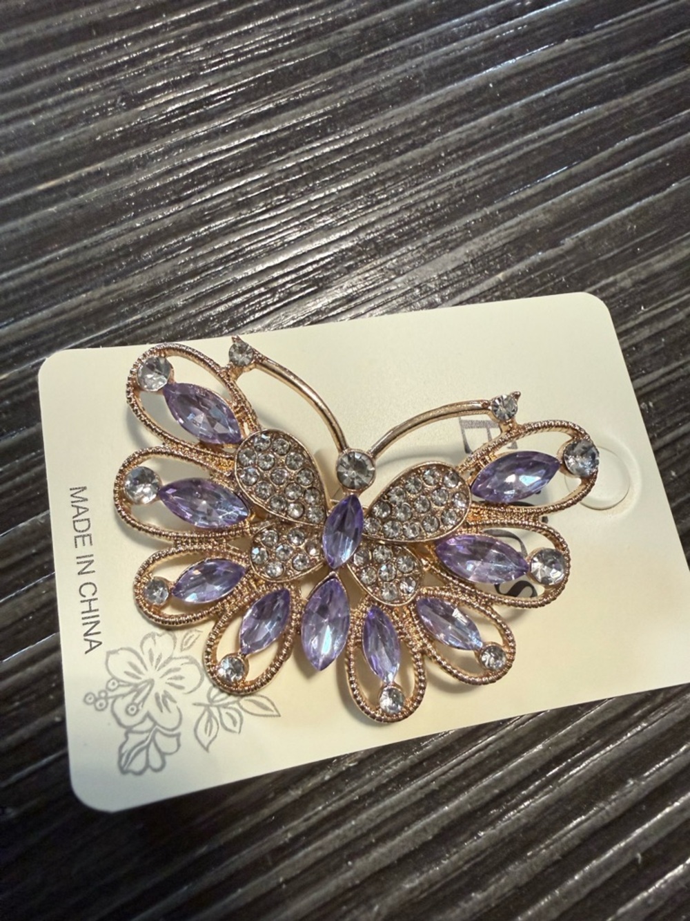 Ellas Crystal Butterfly Brooch with Lavender Gem Accents